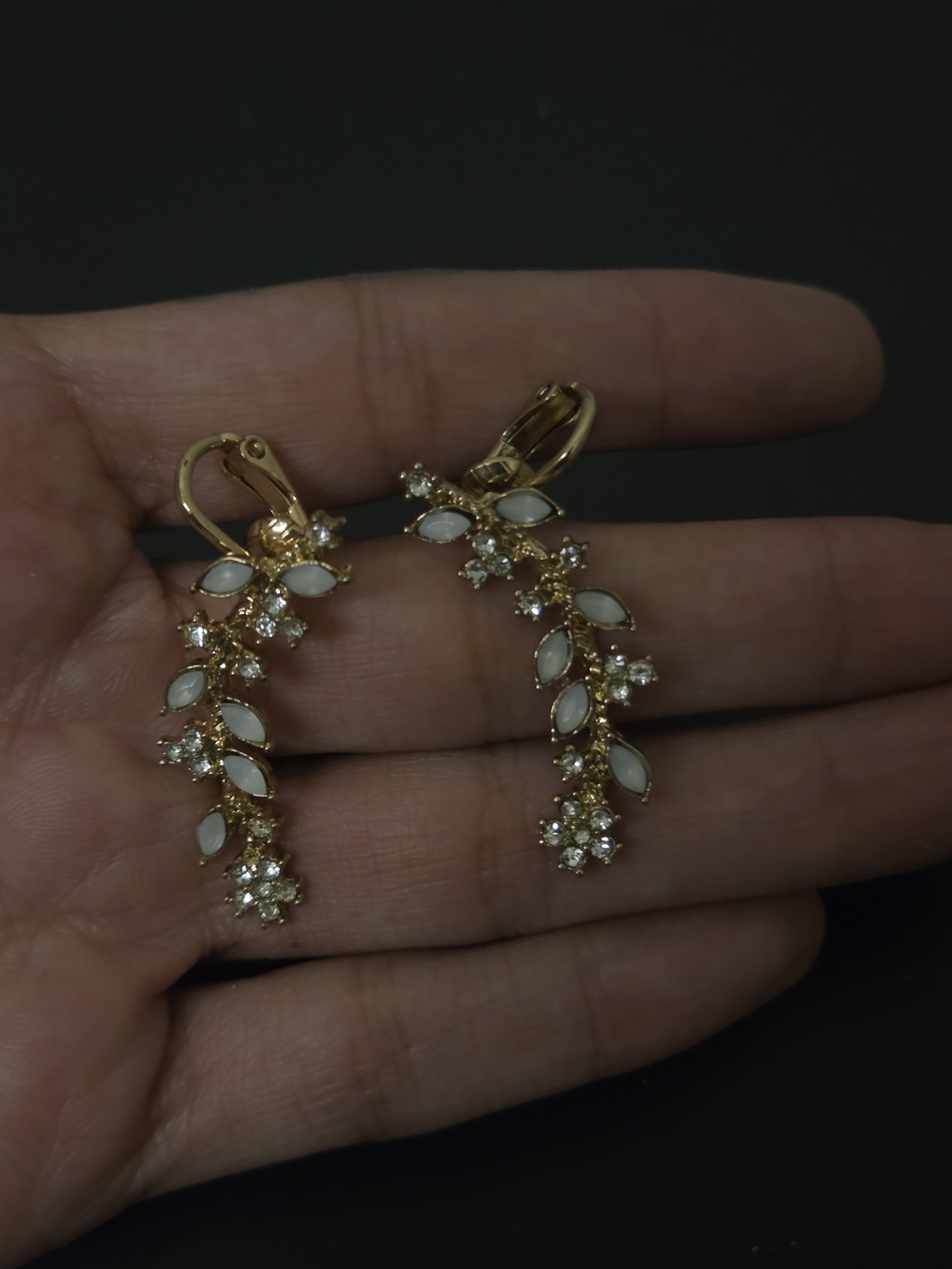 Gold-Tone White Marquise & Crystal Drop Earrings